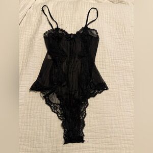 Vintage Elegant Black Lace Bodysuit Nightie EUC 2305
